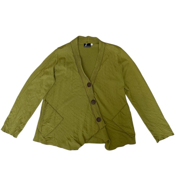 Fenini Women’s Long Sleeve Asymmetrical Button Green Top Tunic Cotton L C40154 - Picture 2 of 7